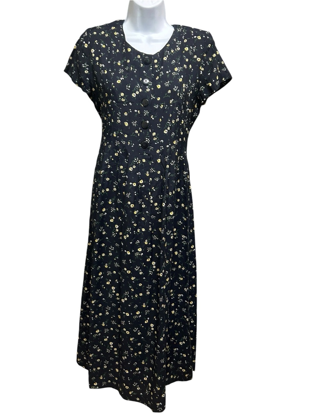 Vintage Liz Baker Floral Rayon Midi Dress - Size 4 Petite